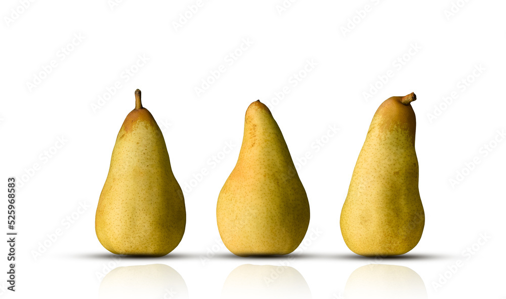 Three pears isolated on white background with shadow and reflection Three pears isolated on white background with shadow and reflection