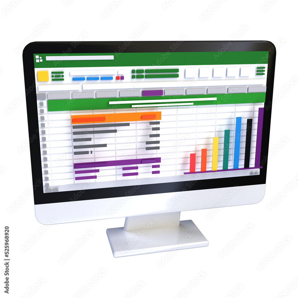 Spreadsheet on Computer screen 3d render icon. Financial accounting report concept. office things for planning, accounting, analysis, audit, project management, marketing, research data illustration Spreadsheet on Computer screen 3d render icon. Financial accounting report concept. office things for planning, accounting, analysis, audit, project management, marketing, research data illustration