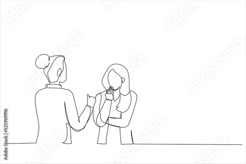 Cartoon of asian businesswomen. Single continuous line art style