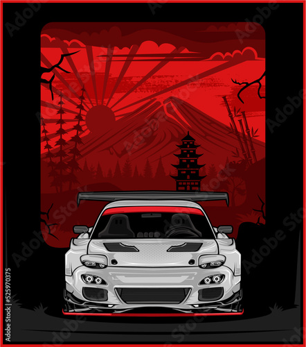 car illustration on nature background