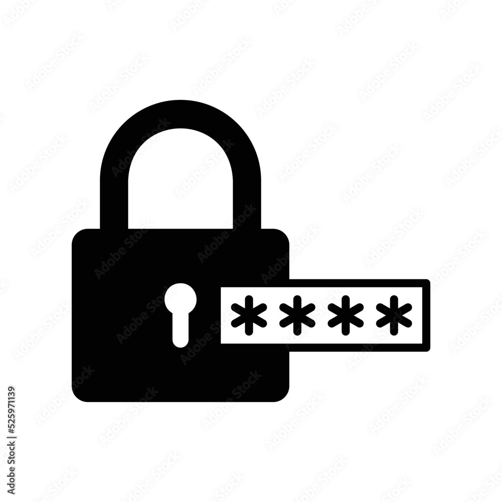 Padlock password icon in black solid style Padlock password icon in black solid style