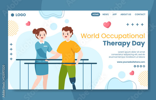 World Occupational Therapy Day Social Media Landing Page Template Hand Drawn Cartoon Illustration