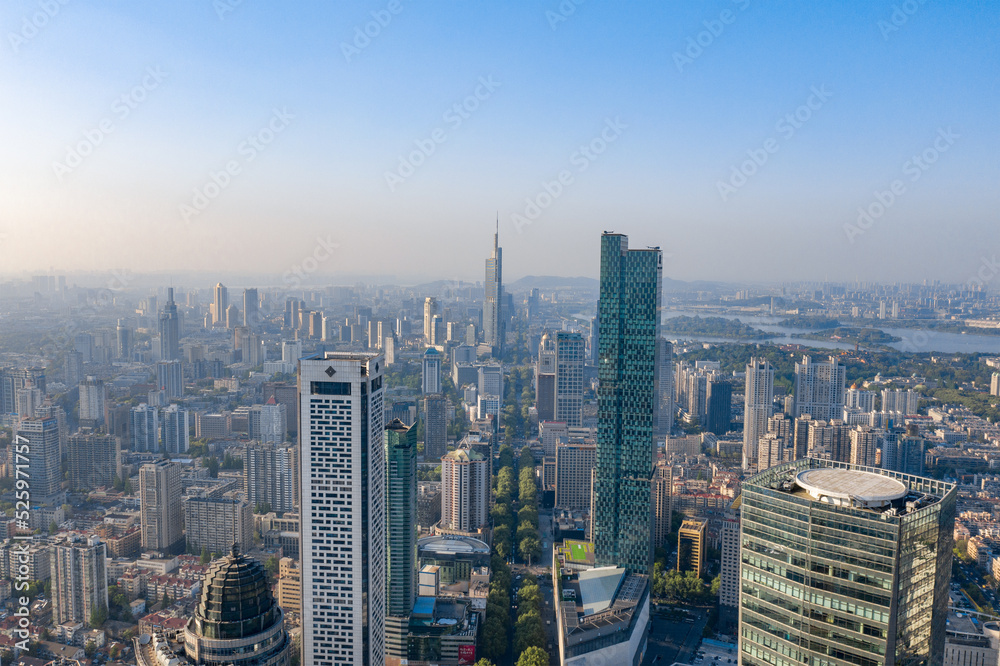 Fototapeta premium Aerial photography of downtown and Xinjiekou business district of Nanjing City, Jiangsu Province, China