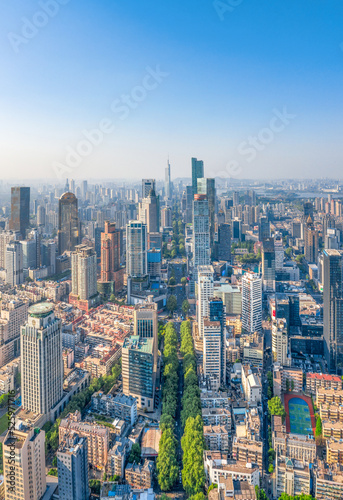 Aerial photography of downtown and Xinjiekou business district of Nanjing City, Jiangsu Province, China