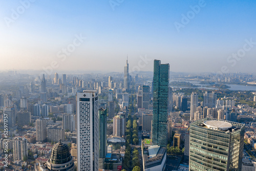 Aerial photography of downtown and Xinjiekou business district of Nanjing City  Jiangsu Province  China