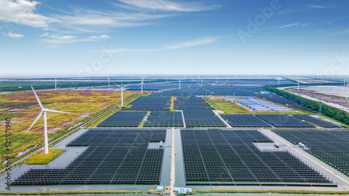 Photography Aerial photography of an industrial park combining wind power generation, photov