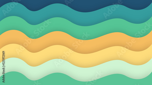 Abstract gradient blue in paper cut wavy shapes layers background with copy space. Trendy color with smooth shadow papercut art. 3d cover with cut out deep waves modern banner design.