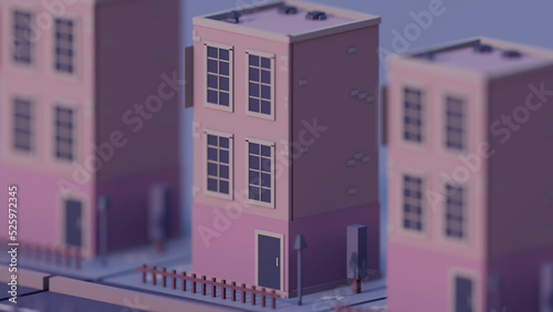 Upclose shot of isomteric low poly 3d apartments with depth of field photo