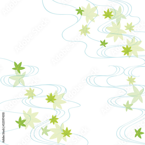Green maple leaves and flowing water patterns background illustration