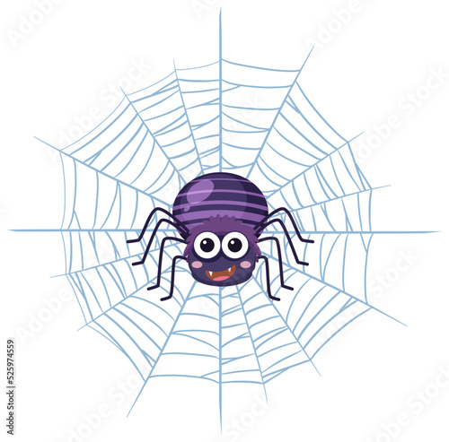 Spider on spiderweb isolated cartoon