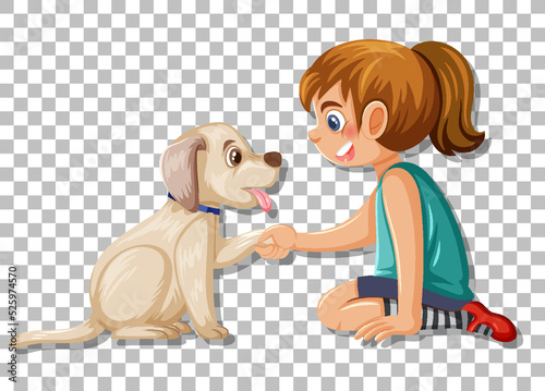 A girl playing with cute dog