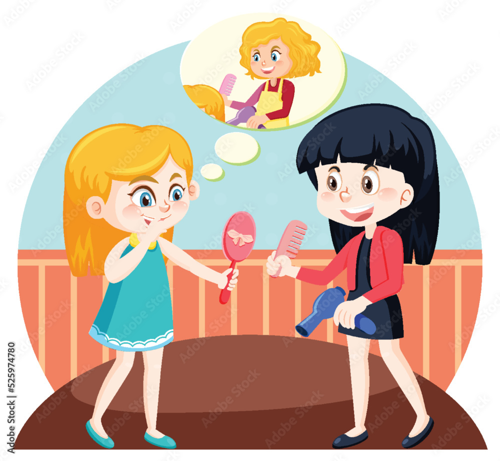 Young lady discuss on hair dressing Young lady discuss on hair dressing