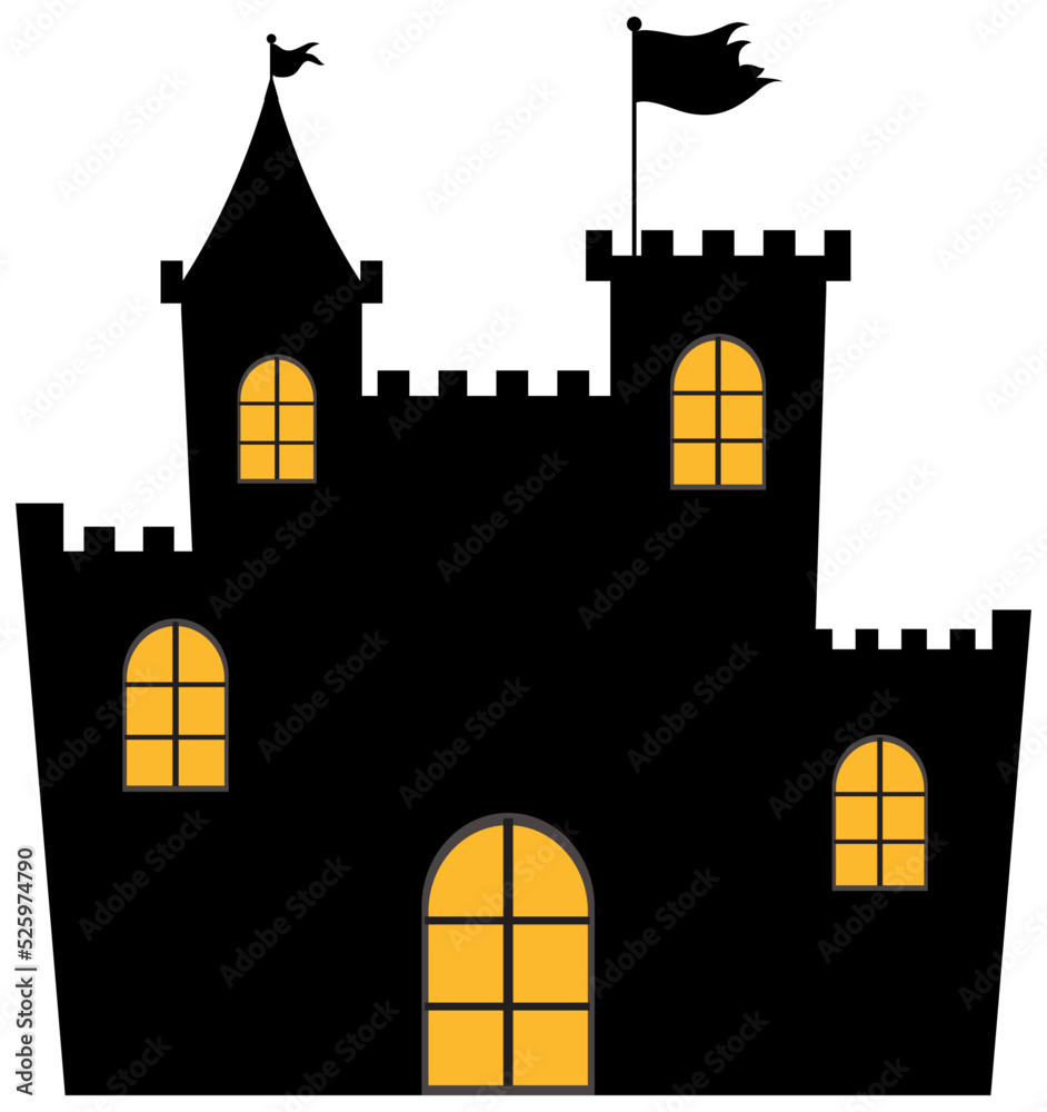 Silhouette castle with light at the window