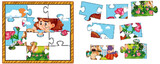 Girl with dog photo puzzle game template