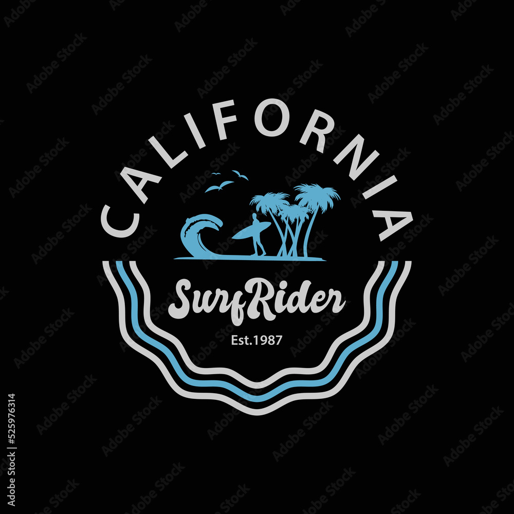 California surf rider illustration typography vector t shirt design 