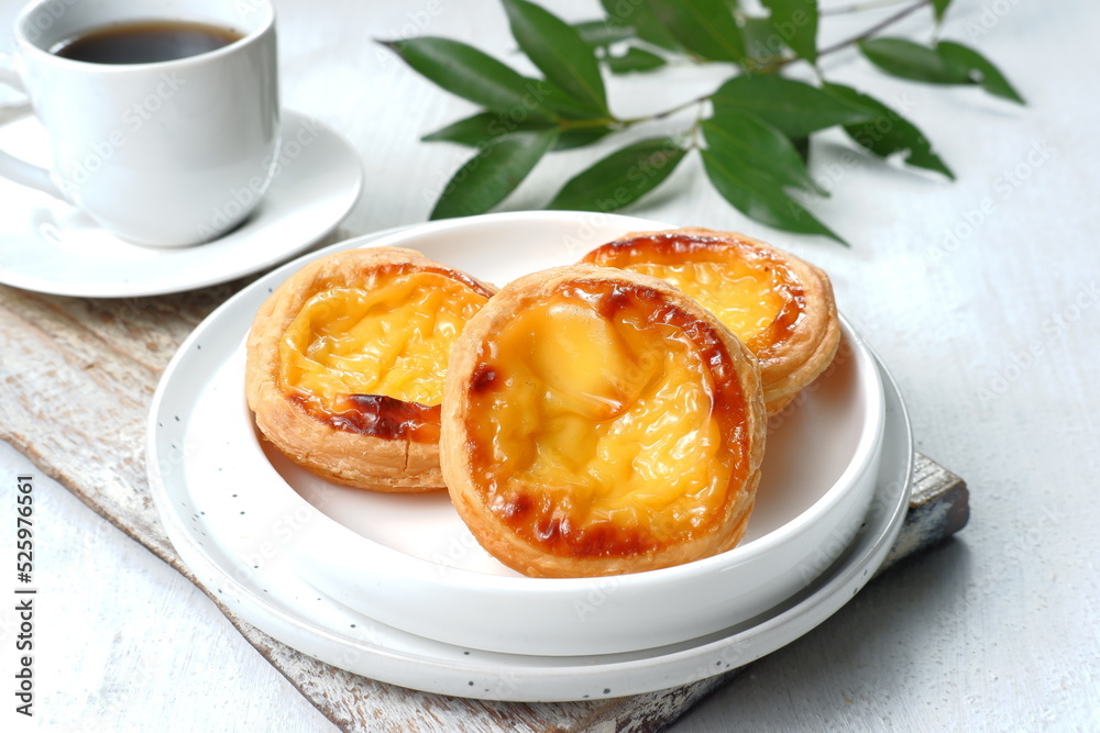 homemade Portuguese Egg Tart or Pastel de nata or pastel de Belém on white background 