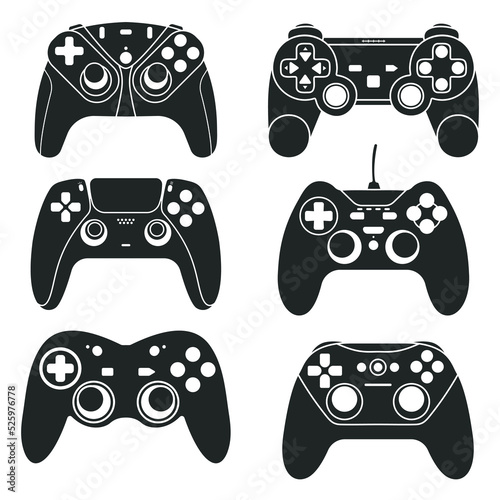 Set of black game controller silhouette