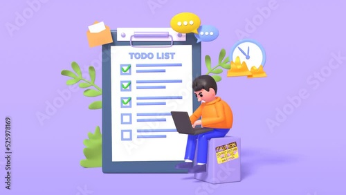 3d animation of man working on laptop in a hurry. Deadline, overwork, bad time management concept. Loop animation