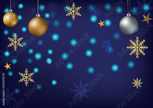 Christmas vector blue background. Merry Christmas and Happy New Year. Garlands, decorations, balls, lights.