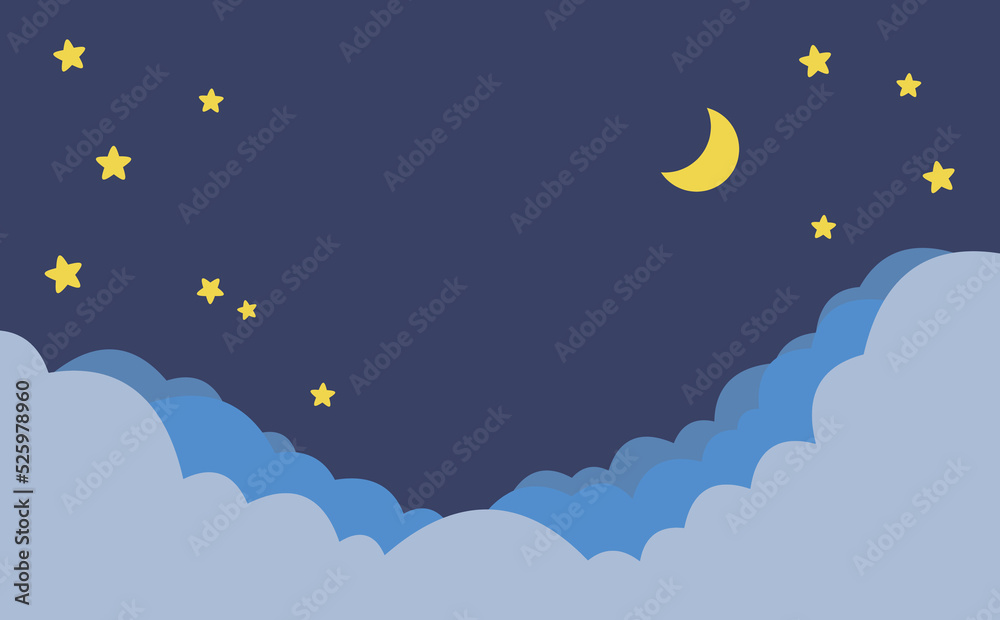 Illustration of the night sky where the stars and the moon Background material