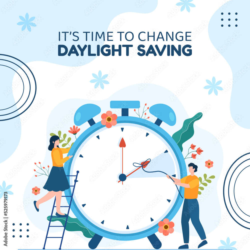 Daylight Savings Time Background Template Hand Drawn Cartoon Flat Illustration