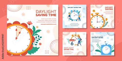 Daylight Savings Time Social Media Post Template Hand Drawn Cartoon Flat Illustration