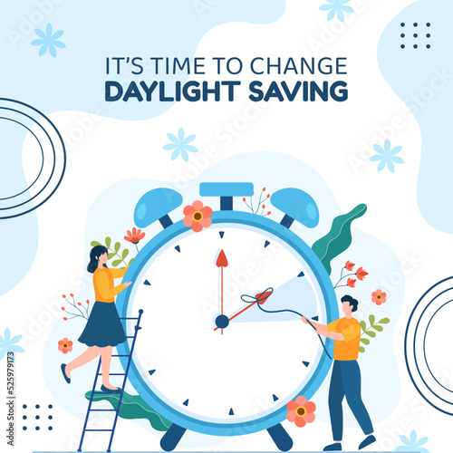 Daylight Savings Time Background Template Hand Drawn Cartoon Flat Illustration