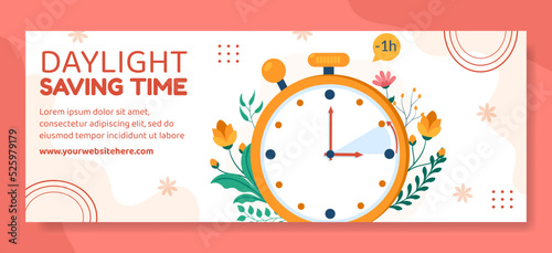Daylight Savings Time Cover Template Hand Drawn Cartoon Flat Illustration