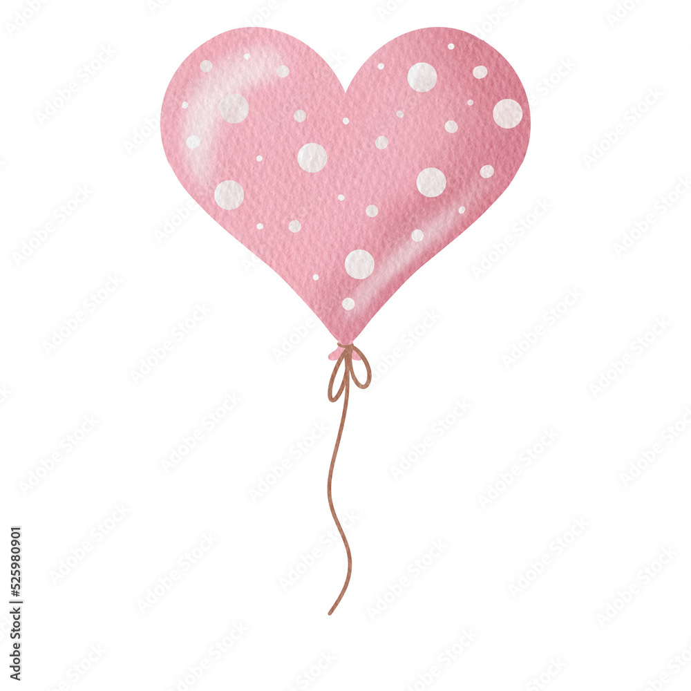 Pink balloon watercolor and white polka dots pattern. heart shape.