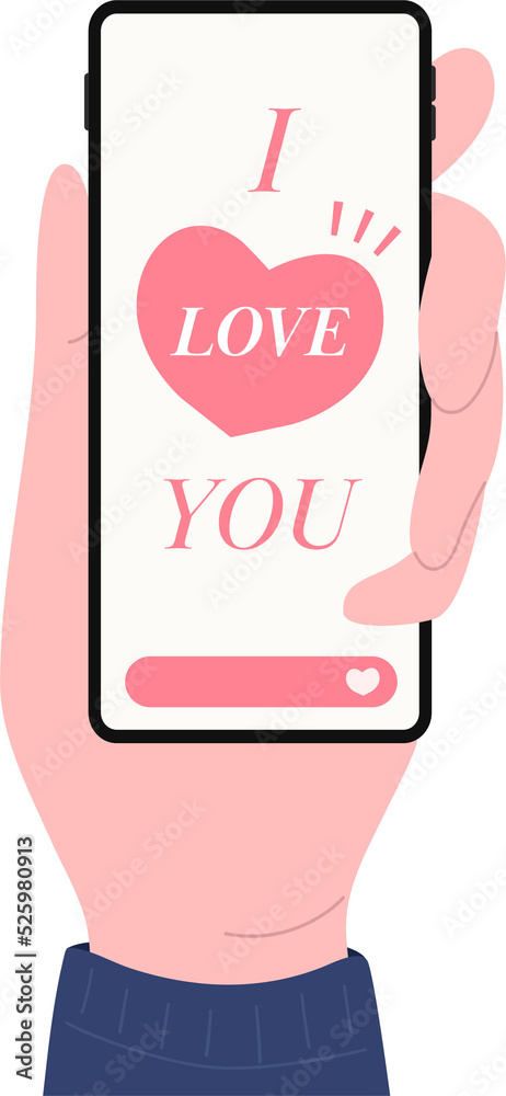Hand holding phone with i love you messages, Happy Valentines day design concept. Hand holding phone with i love you messages, Happy Valentines day design concept.