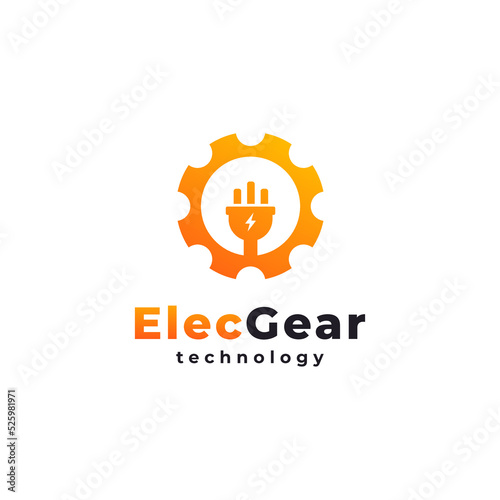 Gear with Plug Electrical Logo. Suitable for Factory or Industrial Business Symbol