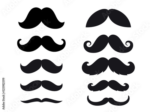 Set of Hipster Mustache icon. Barber symbol silhouette isolated on white background. Concept of barbershop, party, man's holiday. Vector illustration for Website page and mobile app design. 