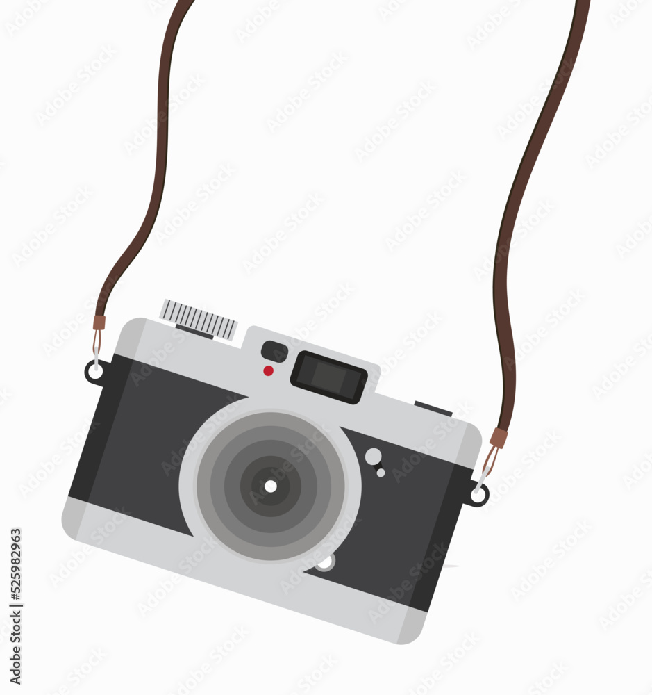 Hanging camera with stap in flat style