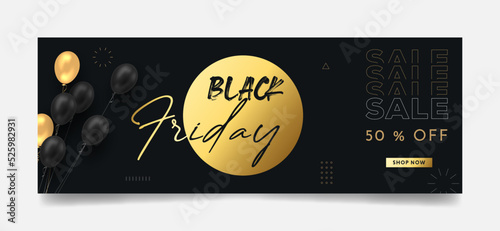 black friday super sale banner. horizontal layout with black and gold background