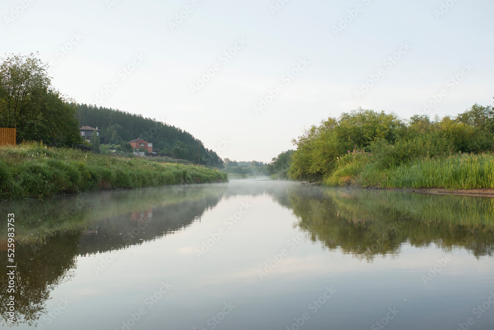 River in nature on a summer day, early in the morning
