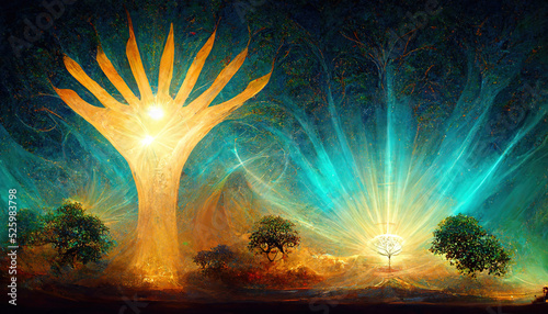 Beautiful tree of life, sacred symbol. Individuality, prosperity and growth concept. 3D illustration