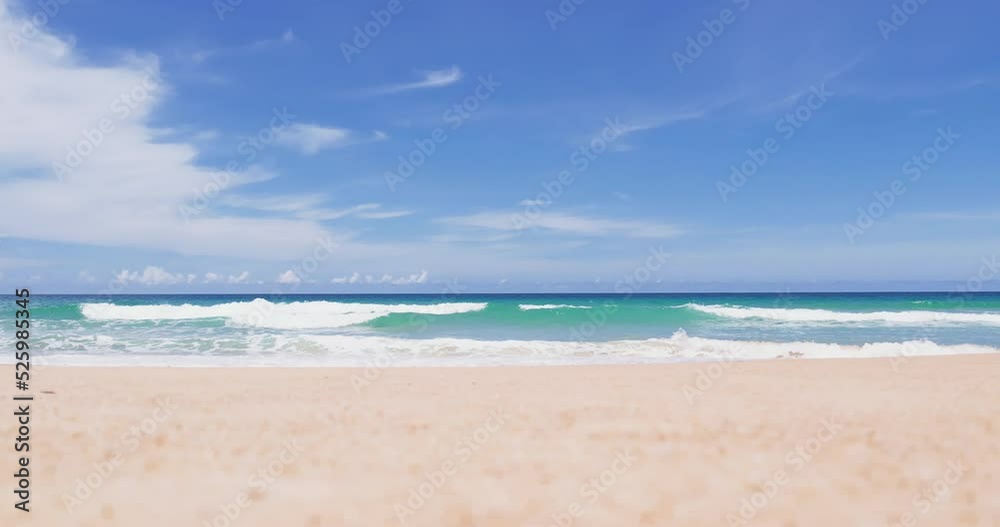 Beach white sand sea ocean summer sunny. Panorama Wave turquoise sea sunshine breaking shore . Beach white sand sea ocean summer sunny. Panorama Wave turquoise sea sunshine breaking shore .