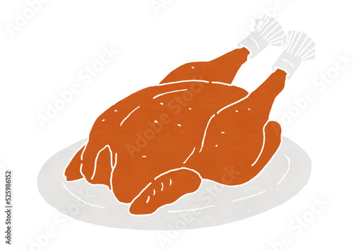 ローストターキーのイラスト（版画風）