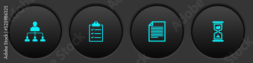Set Referral marketing, Clipboard with checklist, Document and Old hourglass icon. Vector