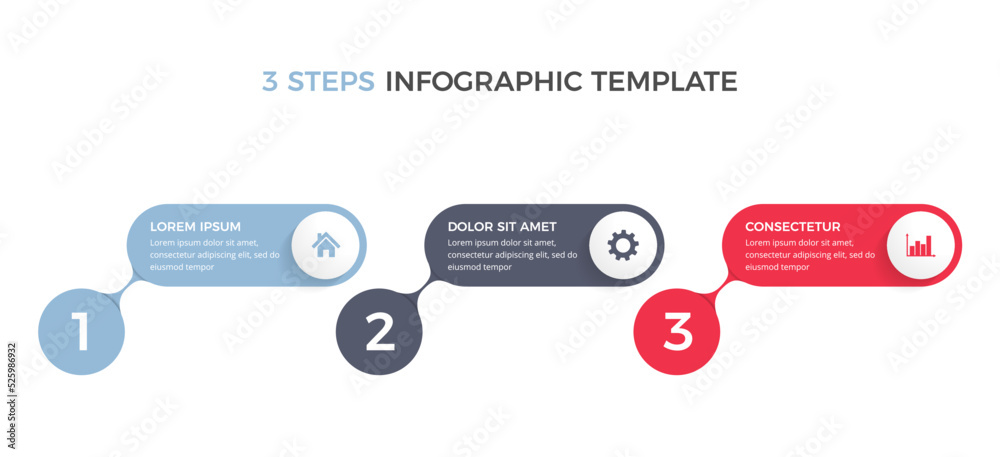 Infographic template with 3 steps with numbers and icons