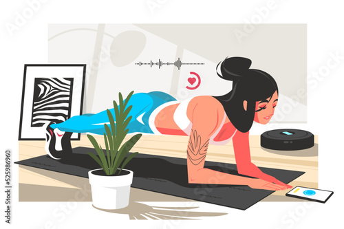 Character doing home sports follow instructions