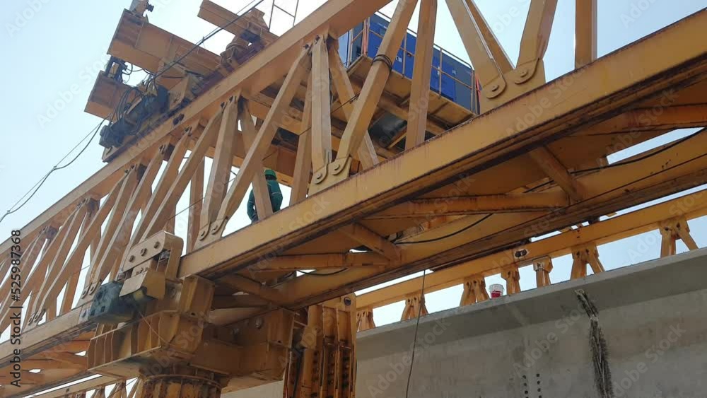 This is the steel structure of a launcher gantry that will be used for erection precast concrete I Girder across the river . This is the steel structure of a launcher gantry that will be used for erection precast concrete I Girder across the river .