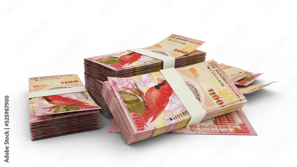 3d rendering of Stack of Bermudian Dollar notes. bundles of Bermuda currency notes isolated on white background 3d rendering of Stack of Bermudian Dollar notes. bundles of Bermuda currency notes isolated on white background