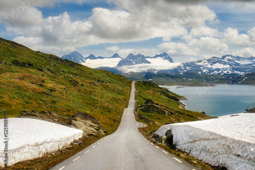 View of the road in the mountains, road 55 Jotunheimen, Norway