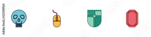 Set Skull, Computer mouse, Shield for game and Poker table icon. Vector