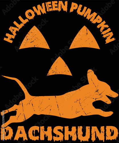 Halloween pumpkin dachshund t-shirt design.