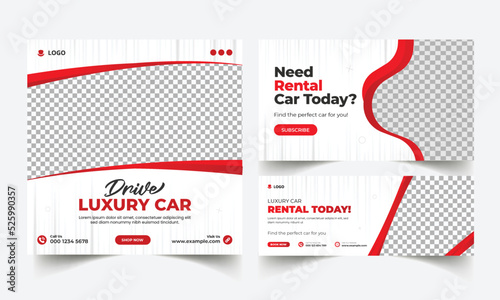 Set Car rental instagram social media post banner template, car rental service creative social media banner design or square flyer