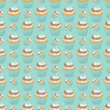 Seamless pattern cartoon a cupcake for background.