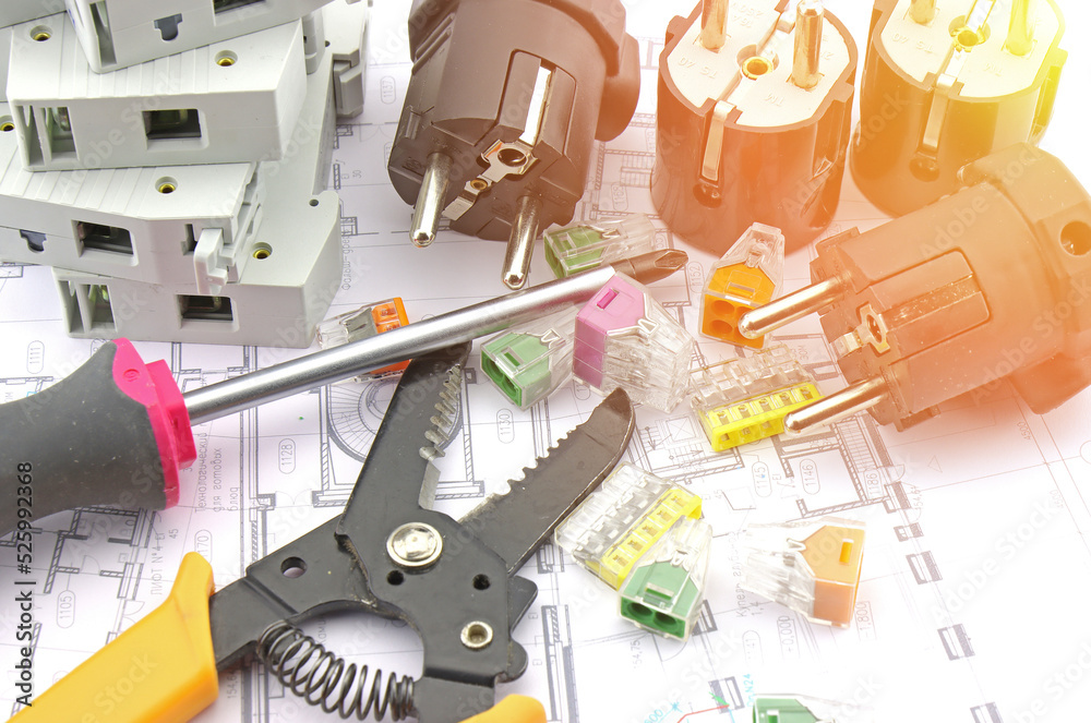 Electrical tools and materials for the installation of an electrical panel on an electrical