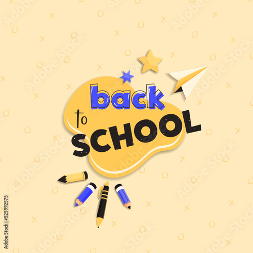 Back to school banner with pencils and pen. Banner for studing, school, university. Vector ilistration in flat cartoon style.